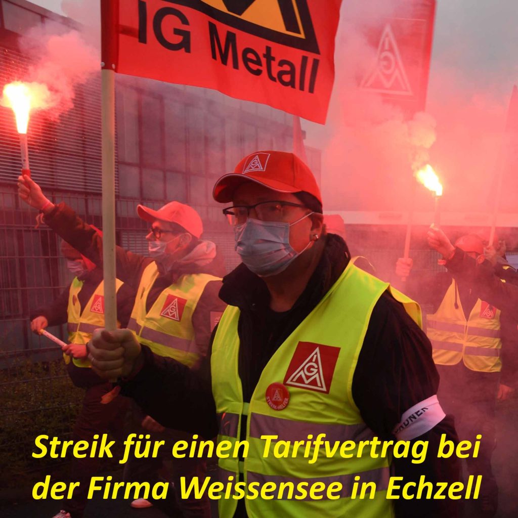 Streik für einen Tarifvertrag bei der Firma Weissensee in Echzell bei Fulda
