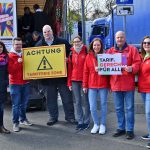 Solidaritätsaktion der IG Metall Hanau Fulda mit den streikenden LKW-Fahrern aus Polen auf der Raststätte Gräfenhausen