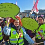 Beschäftigte aus Pflegeeinrichtungen aus ganz Hessen haben heute für ihre Forderungen in der Tarifrunde des Öffentlichen Dienstes gestreikt, hier in Hanau
