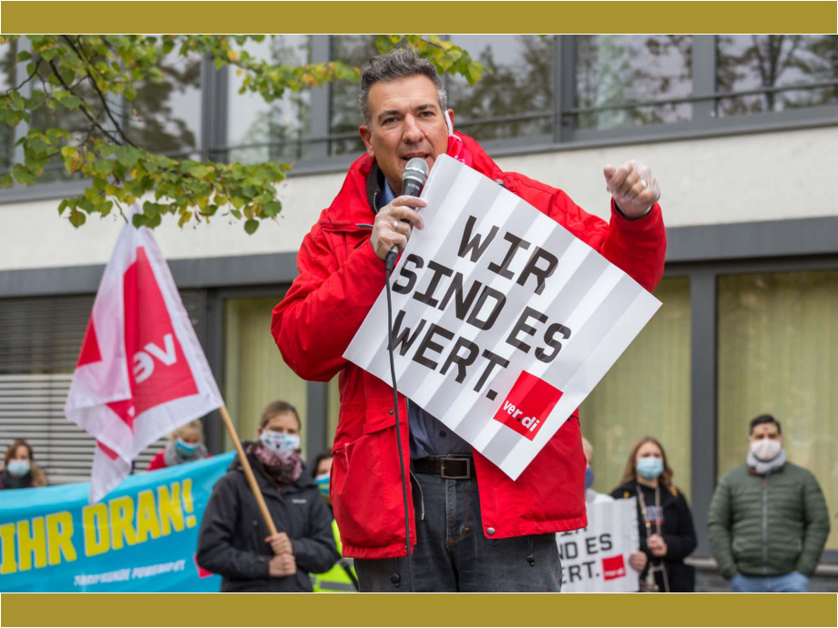 ver.di macht Druck - Alexander Klein, stellvertretender Geschäftsführer des ver.di-Bezirks Frankfurt am Main und Region ver.di macht Druck - Alexander Klein, stellvertretender Geschäftsführer des ver.di-Bezirks Frankfurt am Main und Region