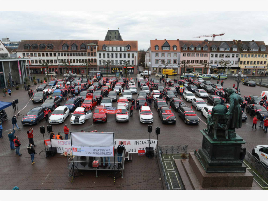 Warnstreik und Autocorsoam 19. November 2020 für den Erhalt der Arbeitsplätze bei Hitachi ABB Power Grids in Hanau-Großauheim Warnstreik und Autocorsoam 19. November 2020 für den Erhalt der Arbeitsplätze bei Hitachi ABB Power Grids in Hanau-Großauheim