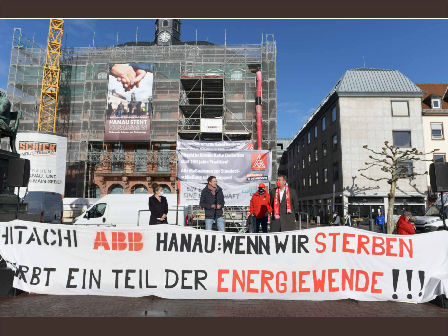 Warnstreik und Autocorsoam 19. November 2020 für den Erhalt der Arbeitsplätze bei Hitachi ABB Power Grids in Hanau-Großauheim Warnstreik und Autocorsoam 19. November 2020 für den Erhalt der Arbeitsplätze bei Hitachi ABB Power Grids in Hanau-Großauheim