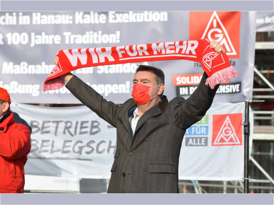 Warnstreik und Autocorsoam 19. November 2020 für den Erhalt der Arbeitsplätze bei Hitachi ABB Power Grids in Hanau-Großauheim Warnstreik und Autocorsoam 19. November 2020 für den Erhalt der Arbeitsplätze bei Hitachi ABB Power Grids in Hanau-Großauheim