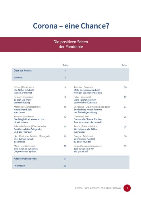 Corona - eine Chance? Die positiven Seiten der Pandemie -Inhaltsverzeichnis