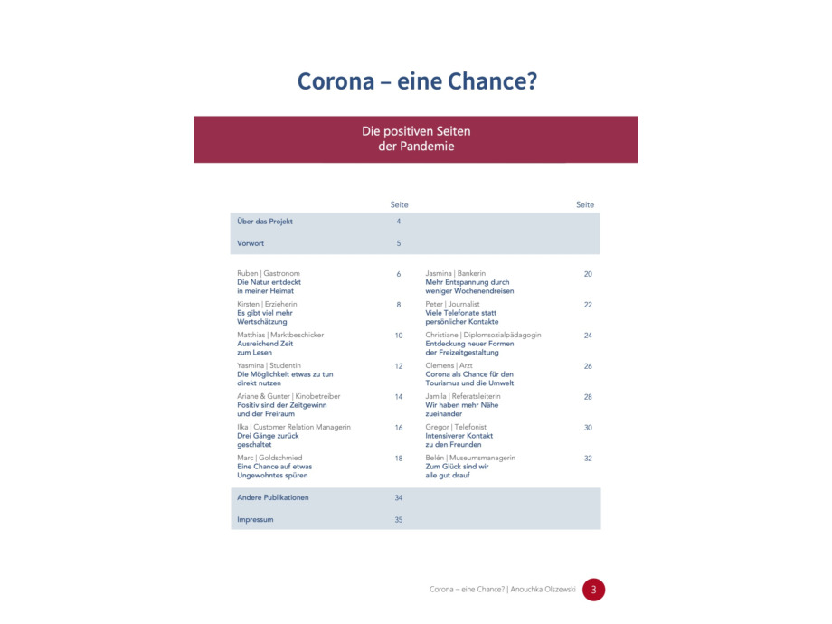 Corona - eine Chance? Die positiven Seiten der Pandemie -Inhaltsverzeichnis