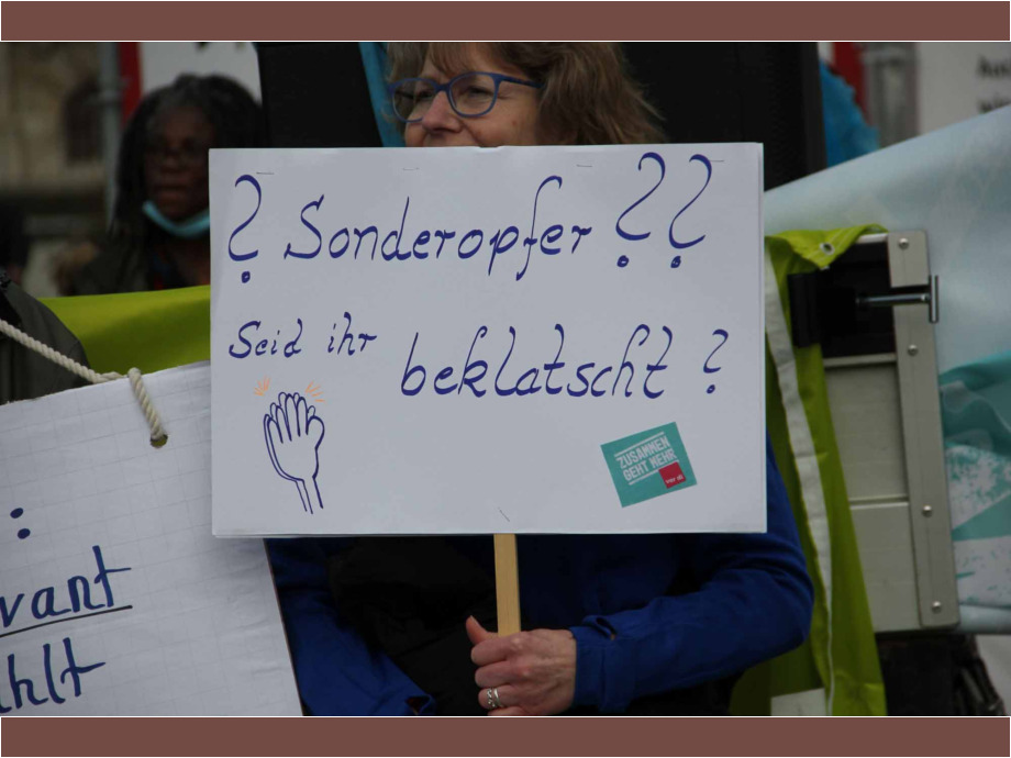 Wir wollen keine Sonderopfer!