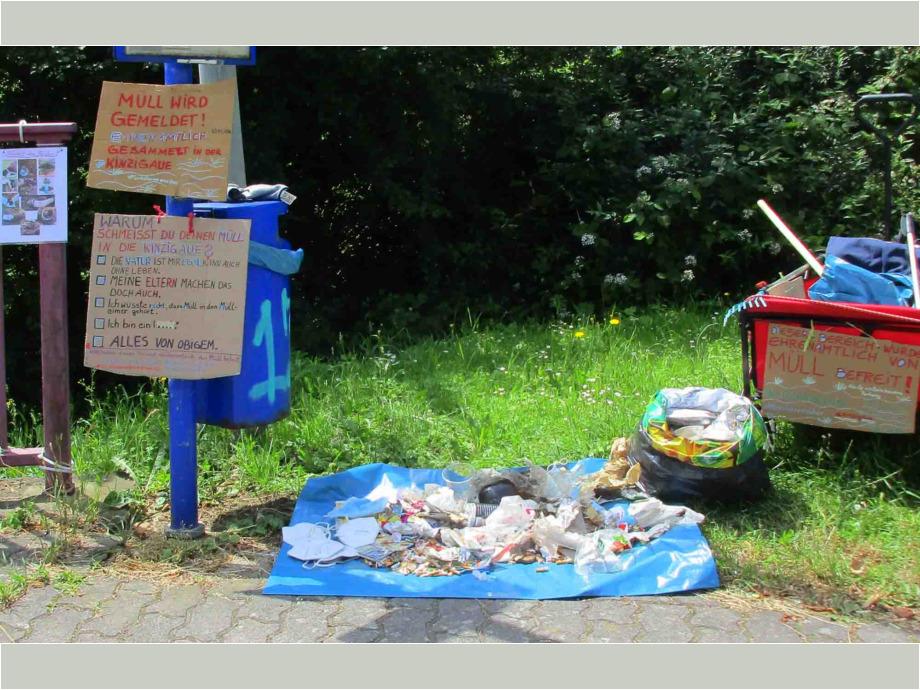 Die Ernte einer freiwilligen Muellsammlung in der Kinzigaue