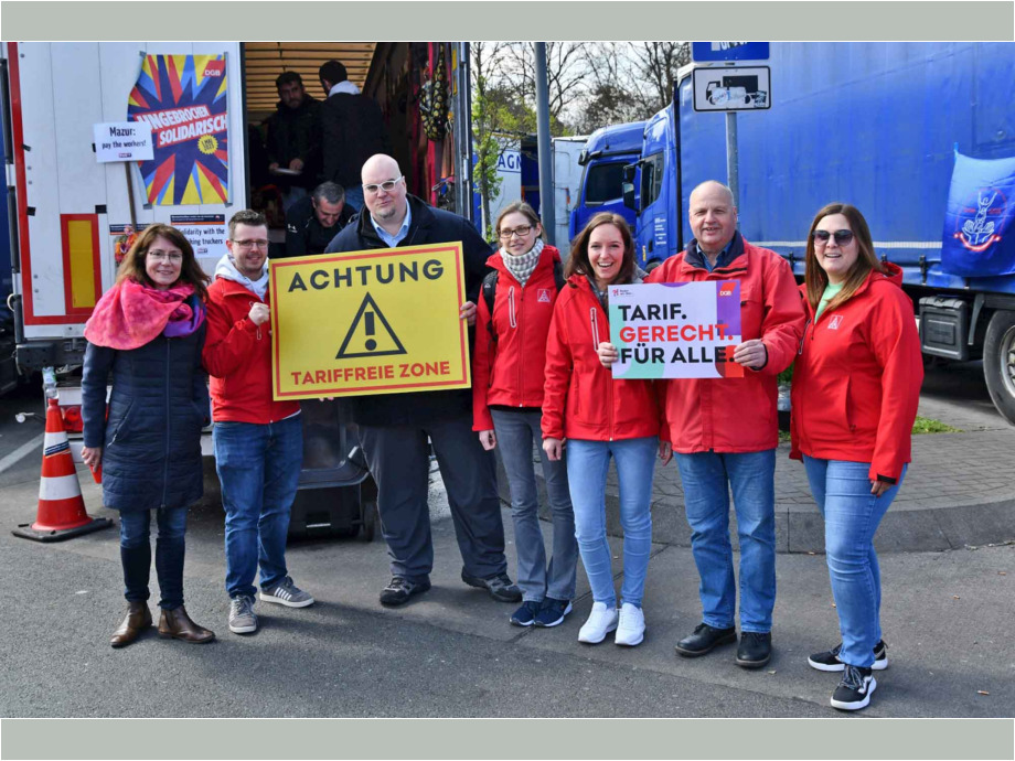 Solidaritätsaktion der IG Metall Hanau Fulda mit den streikenden LKW-Fahrern aus Polen auf der Raststätte Gräfenhausen