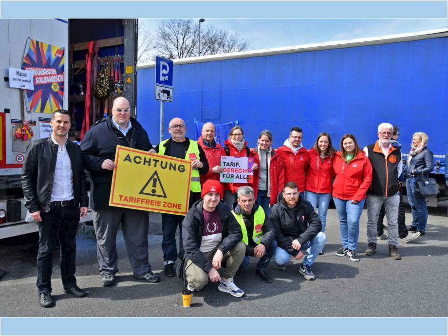 Solidaritätsaktion der IG Metall Hanau Fulda mit den streikenden LKW-Fahrern aus Polen auf der Raststätte Gräfenhausen