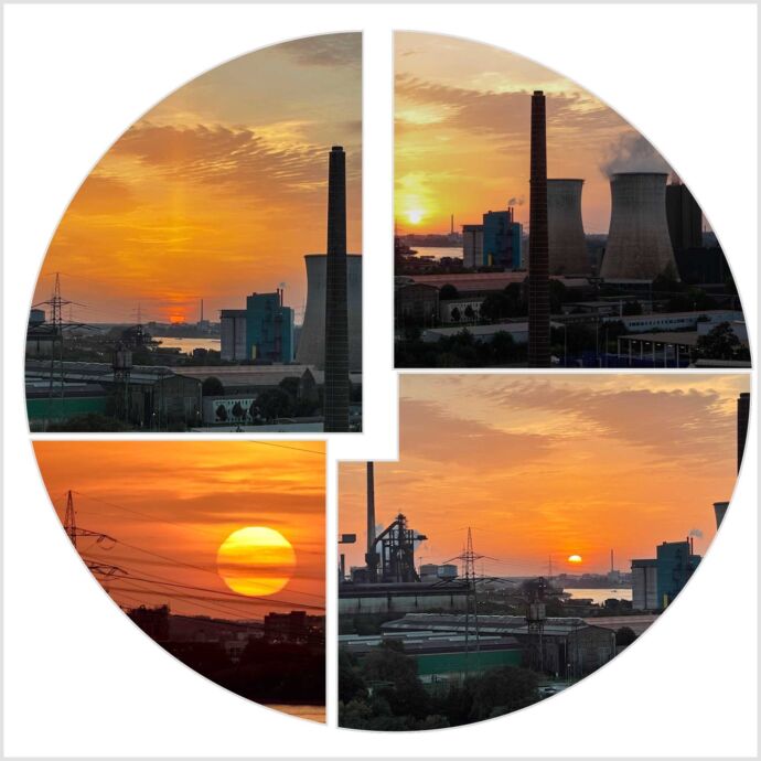 Blick auf die Duisburger Industrie im Sonnenuntergang Blick auf die Duisburger Industrie im Sonnenuntergang