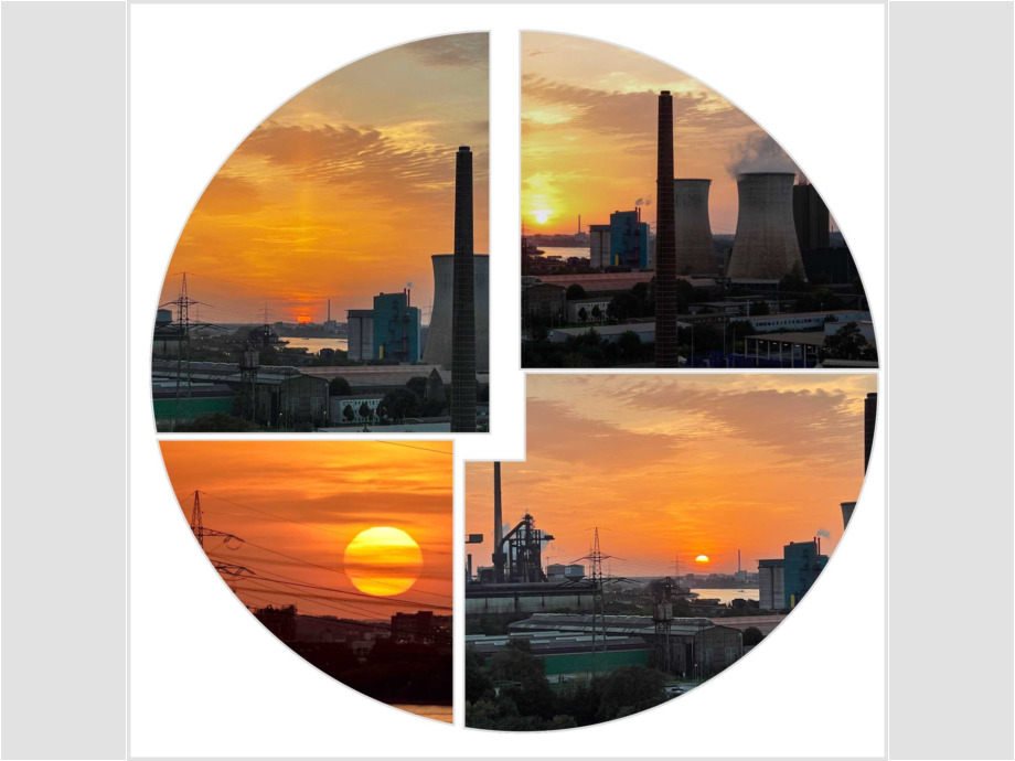 Blick auf die Duisburger Industrie im Sonnenuntergang Blick auf die Duisburger Industrie im Sonnenuntergang