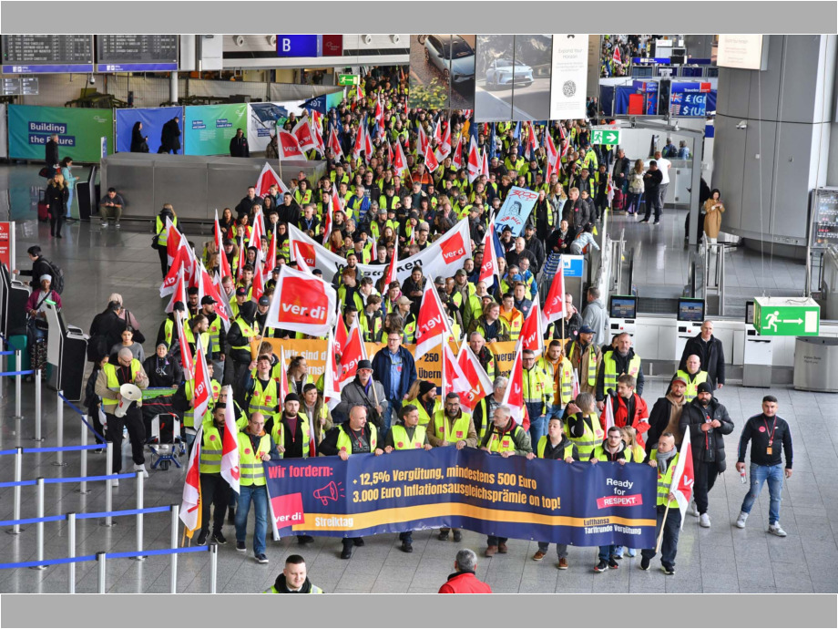 Warnstreik des Lufthansa Bodenpersonals am Flughafen Frankfurt am 20.02.2024