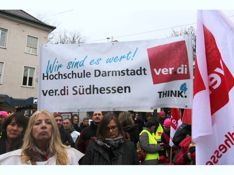 Warnstreik der Beschäftigten der TU Darmstadt und anderer Landesbehörden in Darmstadt