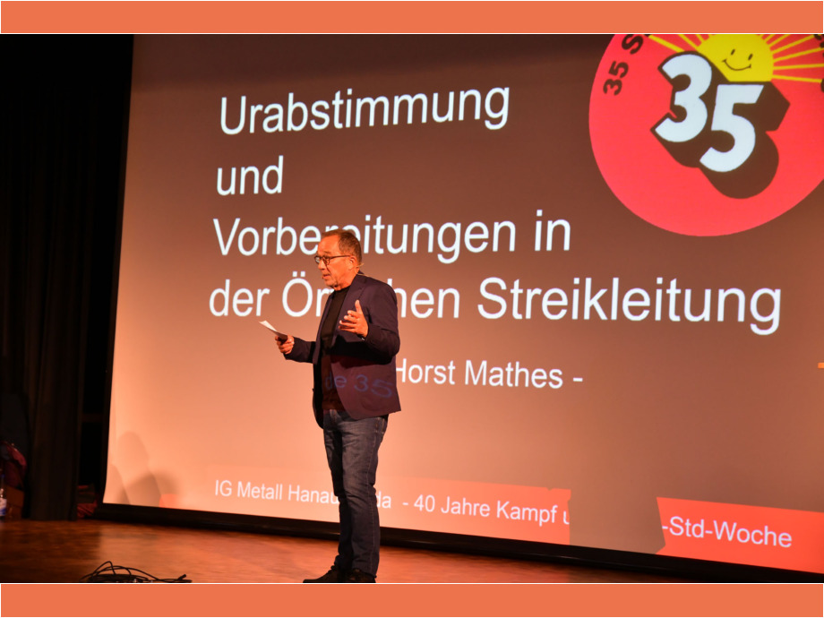 Horst Mathes, Mitglied der örtlichen Streikleitung, berichtet von der Urabstimmung und den Vorbereitungen auf den Streik Horst Mathes, Mitglied der örtlichen Streikleitung, berichtet von der Urabstimmung und den Vorbereitungen auf den Streik