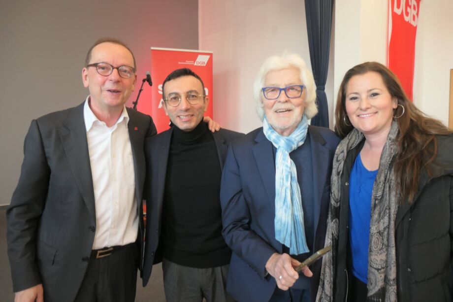 Michael Ehrhardt, IG Metall, Mike Jose, OB Ffm, Dieter Hooge, Janine Wissler, Die Linke Michael Ehrhardt, IG Metall, Mike Jose, OB Ffm, Dieter Hooge, Janine Wissler, Die Linke