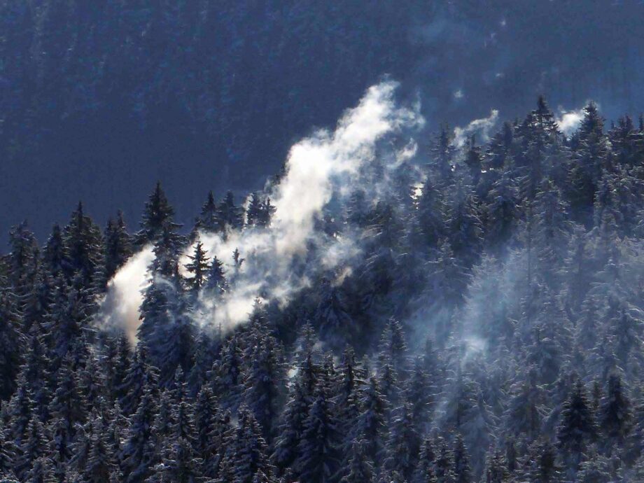 Weiße Fahne der Dampflok am Brocken